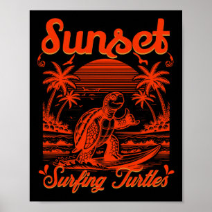 Summer - Sunset Surfing Turtles  Poster