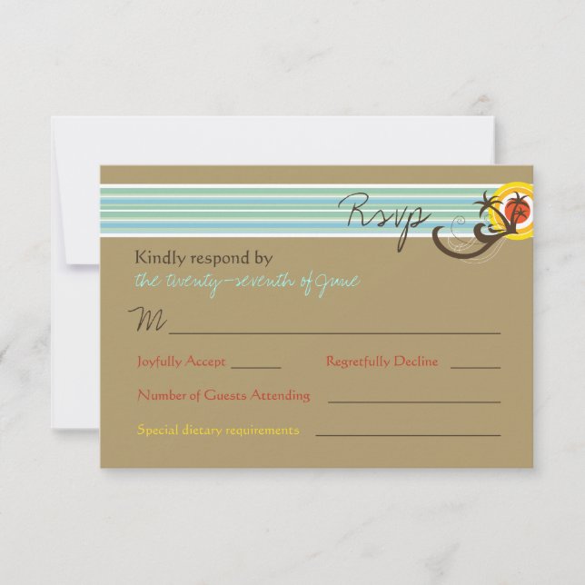 Summer Sunset Tropical Beach Wedding RSVP Card (Front)