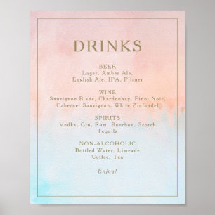 Summer Sunset Watercolor drinks menu sign