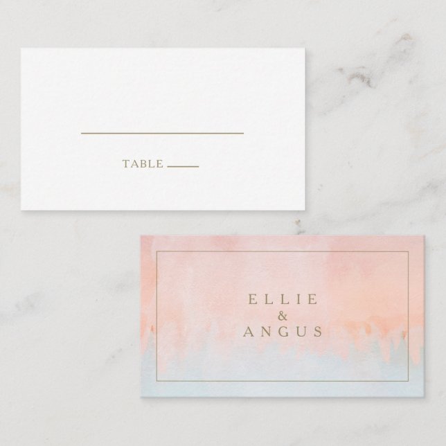 Summer Sunset Watercolor Flat Wedding Place Card (Front/Back)