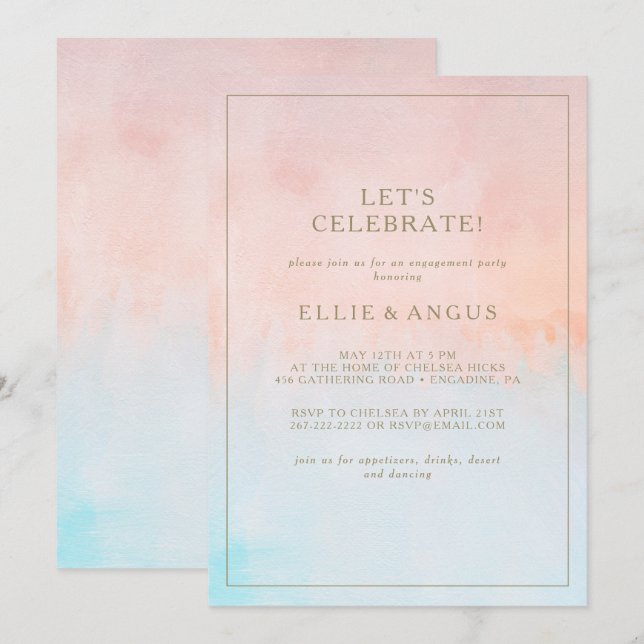 Summer Sunset Watercolor Let's Celebrate Invitation (Front/Back)