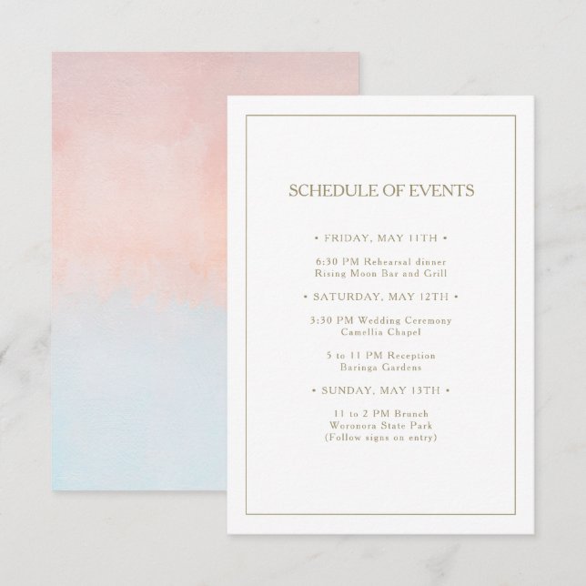 Summer Sunset Watercolor Schedule of Events Card (Front/Back)