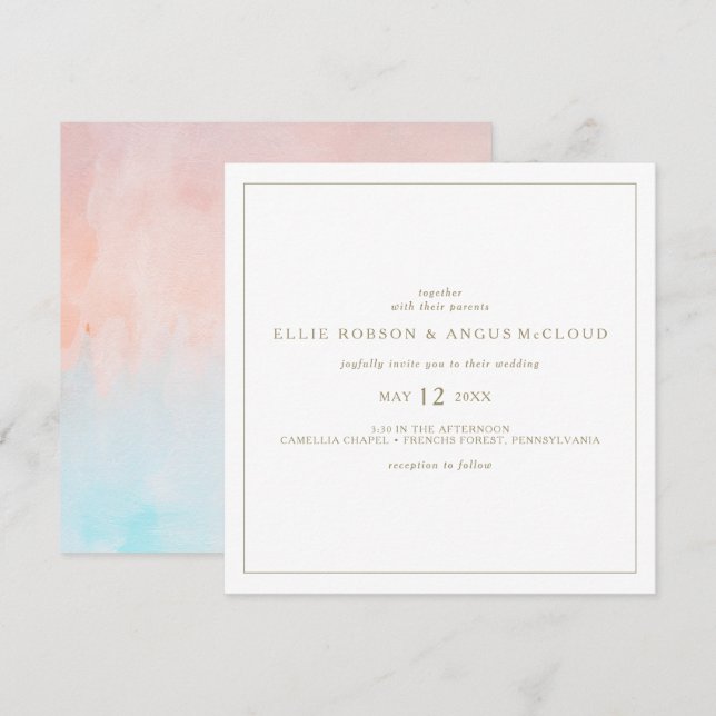 Summer Sunset Watercolor Square Wedding Invitation (Front/Back)