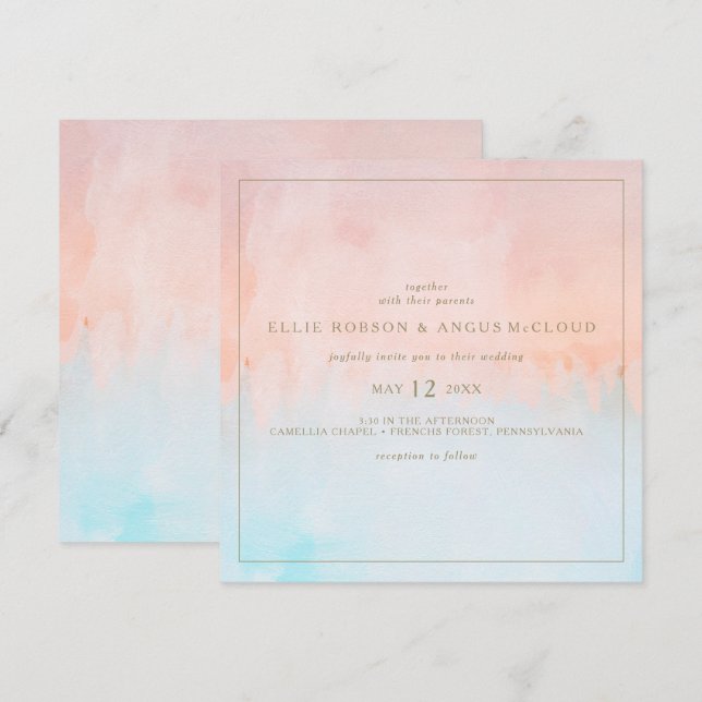 Summer Sunset Watercolor Square Wedding Invitation (Front/Back)
