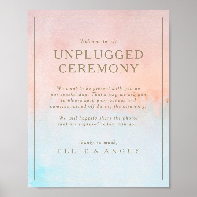 Summer Sunset Watercolor Unplugged Ceremony Sign (Front)