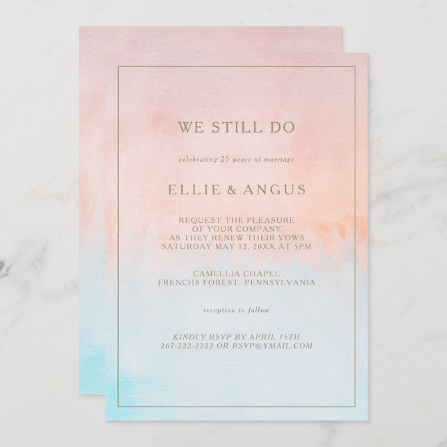 Summer Sunset Watercolor We Still Do Vow Renewal Invitation (Front/Back)