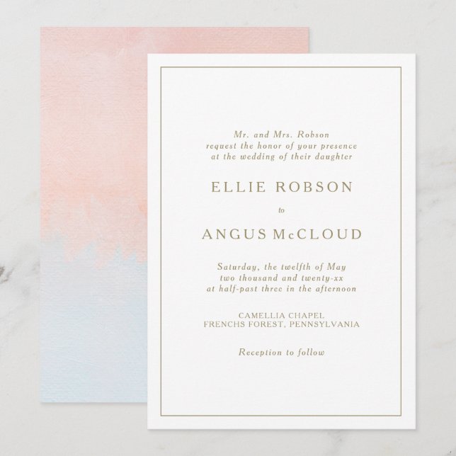 Summer Sunset Watercolor Wedding Invitation (Front/Back)