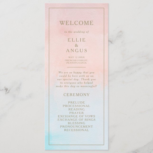 Summer Sunset Watercolor Wedding Program Programme (Front)