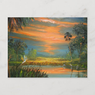 Summer Sunset with Blue Heron Postcard