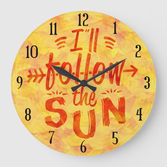 Summer Sunshine Painted Orange Follow Sun Beach Large Clock (Front)