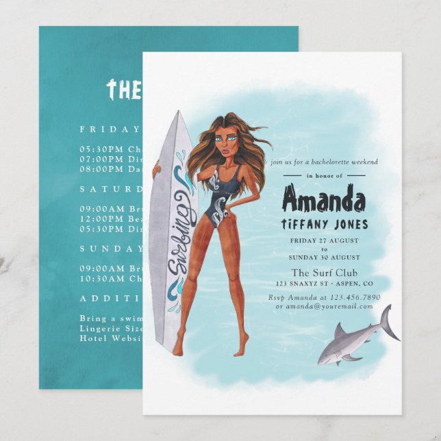Summer Surf Beach Bachelorette Weekend Invitation (Front/Back)