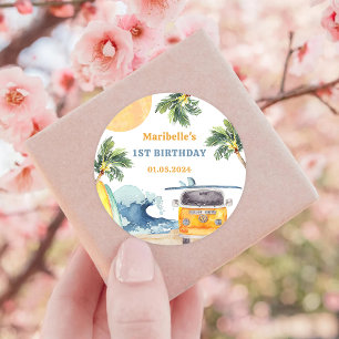 Summer Surf Birthday Party Classic Round Sticker