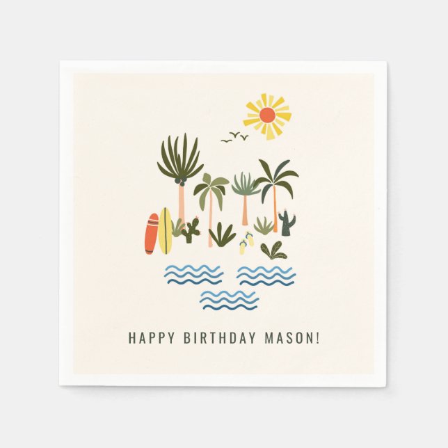 Summer Surf Birthday Party Napkin (Front)