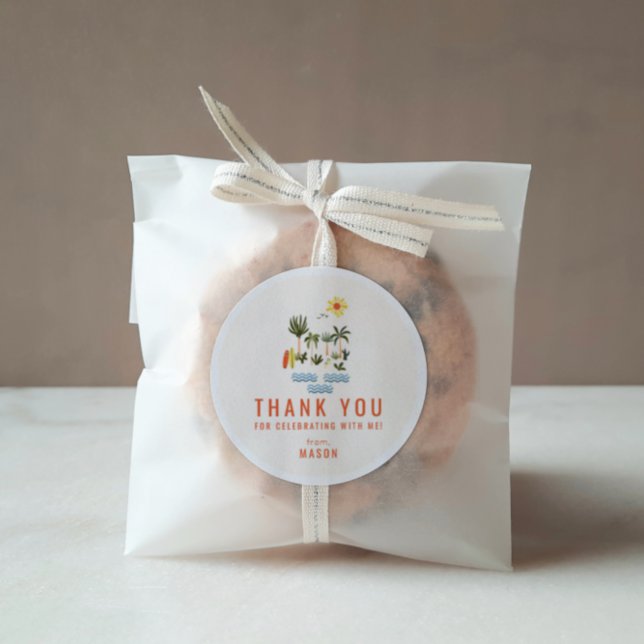 Summer Surf Birthday Party Thank You Favour Classi Classic Round Sticker (Creator Uploaded)