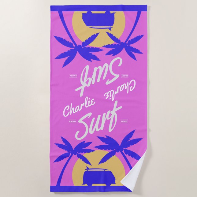 Summer Surf custom name beach towel (Front)