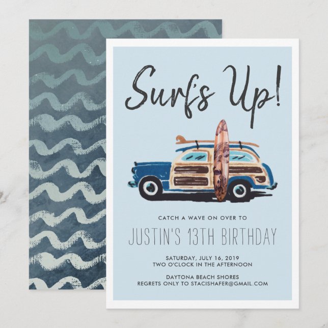 Summer Surf Party | Vintage Car Invitation (Front/Back)