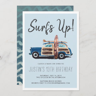 Summer Surf Party   Vintage Car Invitation