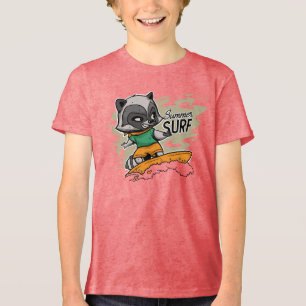 Summer Surf: Racoon Rider on the Waves Tri-Blend Shirt