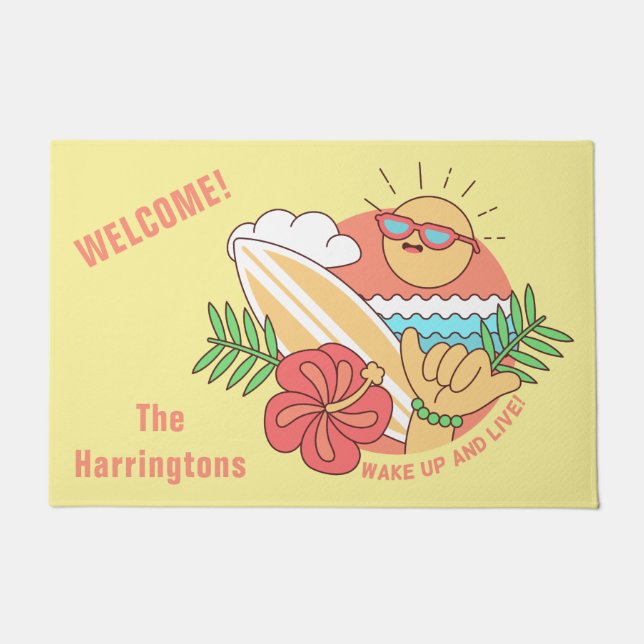 Summer Surfer custom name door mat (Front)