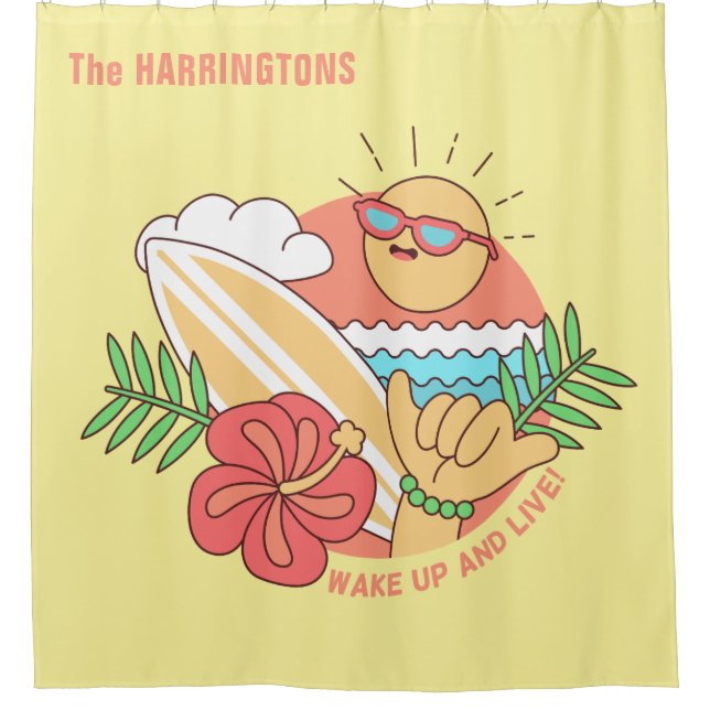 Summer Surfer custom name shower curtain (Front)
