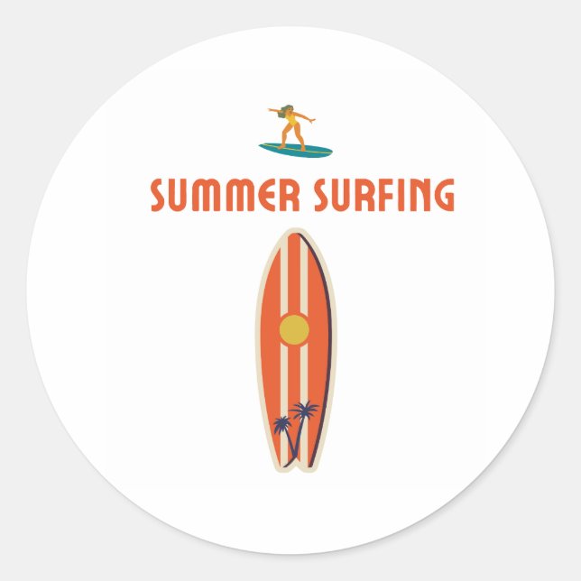Summer Surfing  Classic Round Sticker (Front)