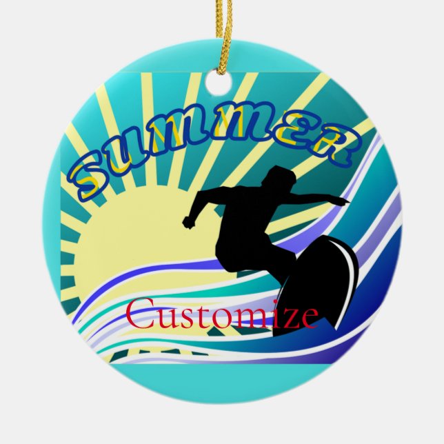 Summer Surfing Fun Thunder_Cove Ceramic Tree Decoration (Front)