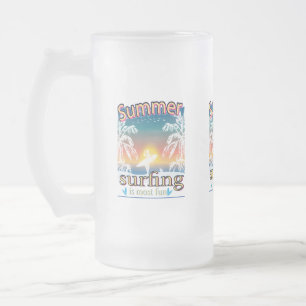 Summer - Surfing Is Most Fun Frosted Glass Beer Mug