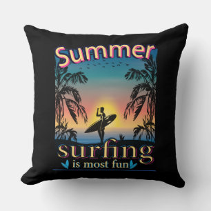 Summer - Surfing Is Most Fun Throw Pillow