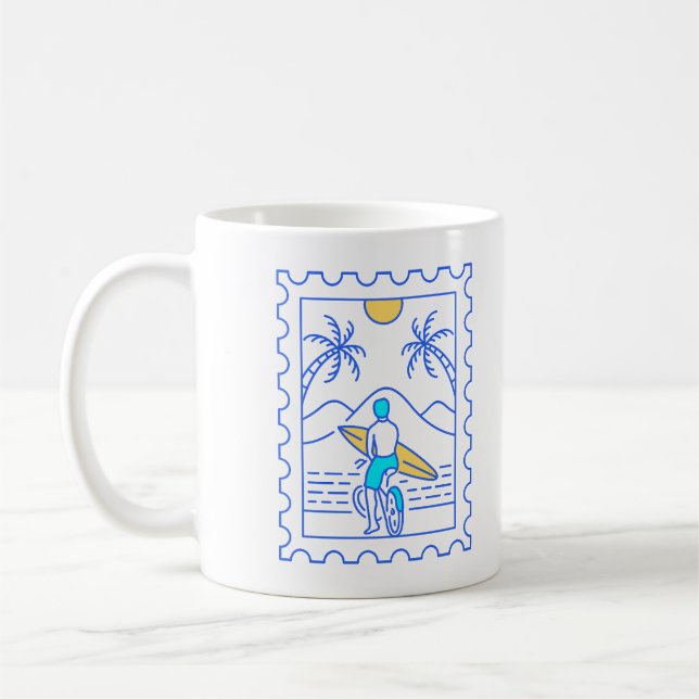 Summer Surfing Postal Stamp 1 Coffee Mug (Left)