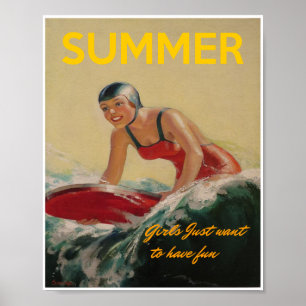 Summer surfing poster 1930s