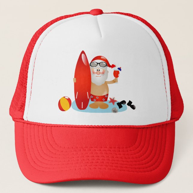 Summer Surfing Santa Trucker Hat (Front)