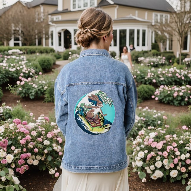Summer Surfing - Turtle and Rabbit Illustration Denim Jacket (Wedding Back)