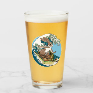 Summer Surfing - Turtle and Rabbit Illustration Glass