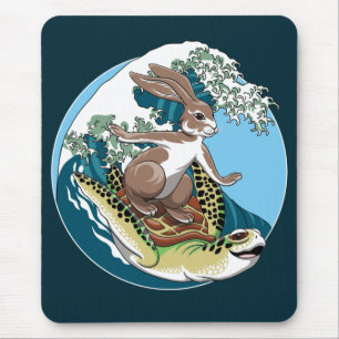 Summer Surfing - Turtle and Rabbit Illustration Mouse Mat