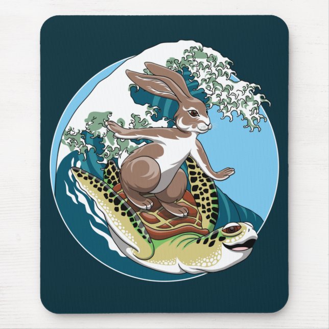 Summer Surfing - Turtle and Rabbit Illustration Mouse Mat (Front)