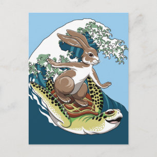 Summer Surfing - Turtle and Rabbit Illustration Postcard
