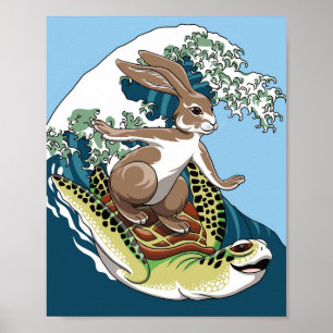 Summer Surfing - Turtle and Rabbit Illustration Poster