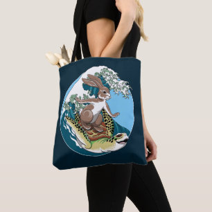 Summer Surfing - Turtle and Rabbit Illustration Tote Bag