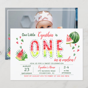 Summer Sweet Watermelon First Birthday Photo Invitation