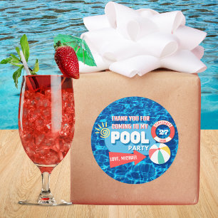 Summer Swimming Pool Party Tropical Birthday Blue  Classic Round Sticker
