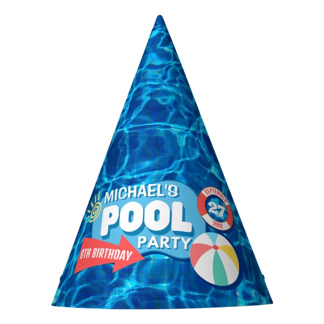 Summer Swimming Pool Party Tropical Birthday Blue  Hat (Front)