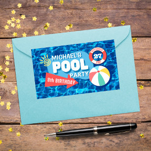 Summer Swimming Pool Party Tropical Birthday Blue  Rectangular Sticker