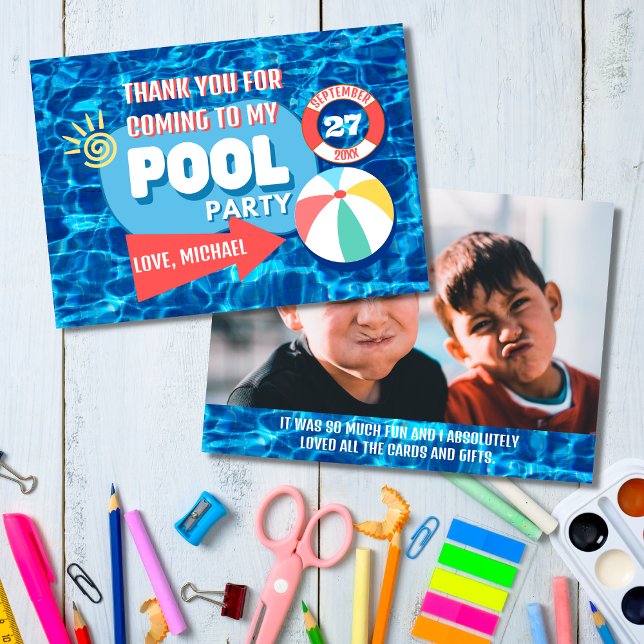 Summer Swimming Pool Party Tropical Birthday Blue  Thank You Card (Creator Uploaded)