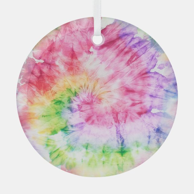 Summer Swirls: Pastel Tie-Dye Pattern Glass Tree Decoration (Front)