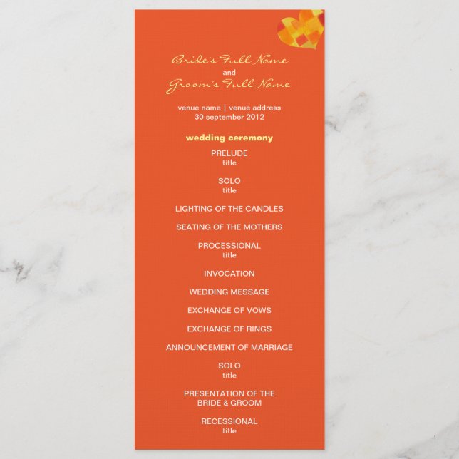 Summer tango Wedding Program Programme (Front)