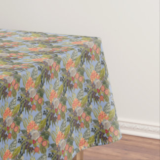 Summer Tapestry Flowers on Sky Blue Tablecloth