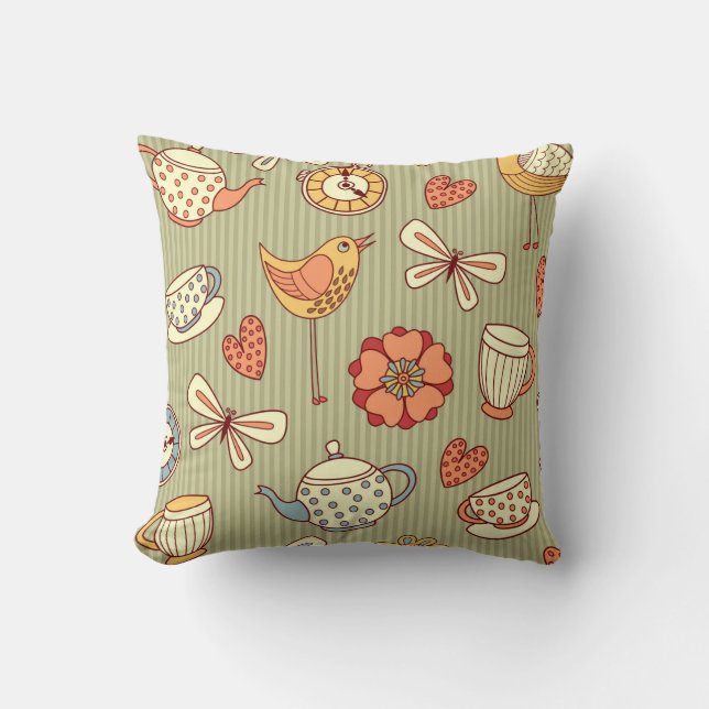 Summer Tea Party: Seamless Pattern Cushion (Front)