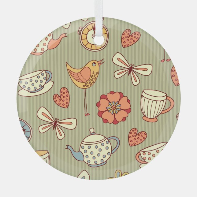 Summer Tea Party: Seamless Pattern Glass Tree Decoration (Front)