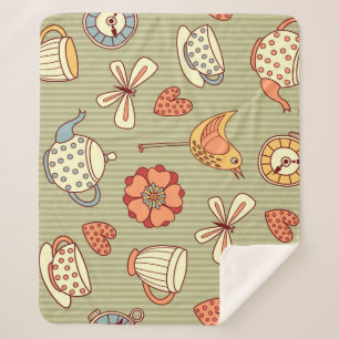 Summer Tea Party: Seamless Pattern Sherpa Blanket