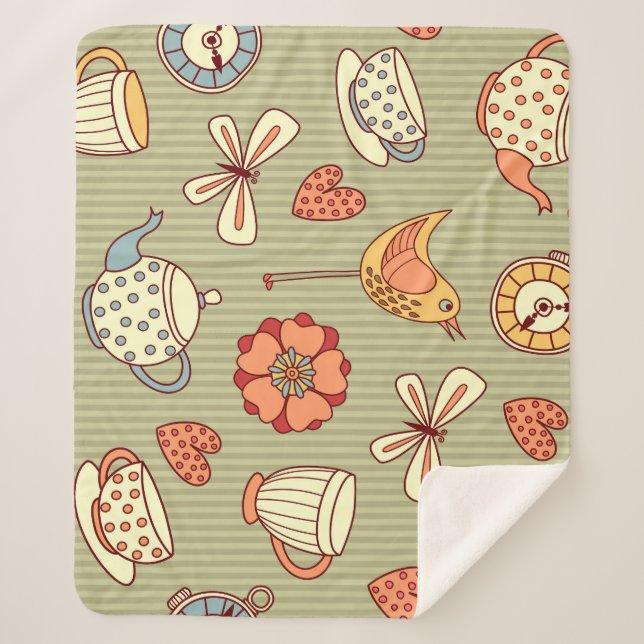 Summer Tea Party: Seamless Pattern Sherpa Blanket (Front)